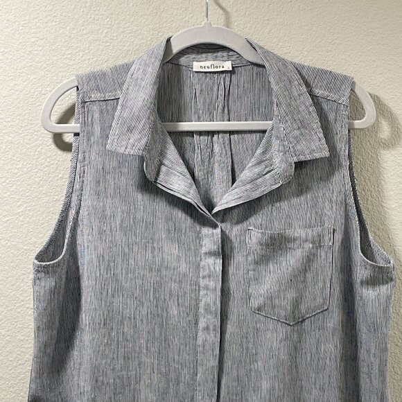 NEUFLORA "Moonlit Stripe" Sleeveless Button Down Tunic/Mini Pin Stripe Blue - L - Picture 5 of 9